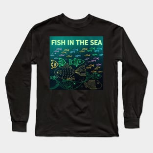 under the sea,blue sea,sea creatures,Turtle, puffer fish, starfish, shrimp, shark, tropical fish, sea horse, seaweed, sardines, squid, crabs, clams Long Sleeve T-Shirt